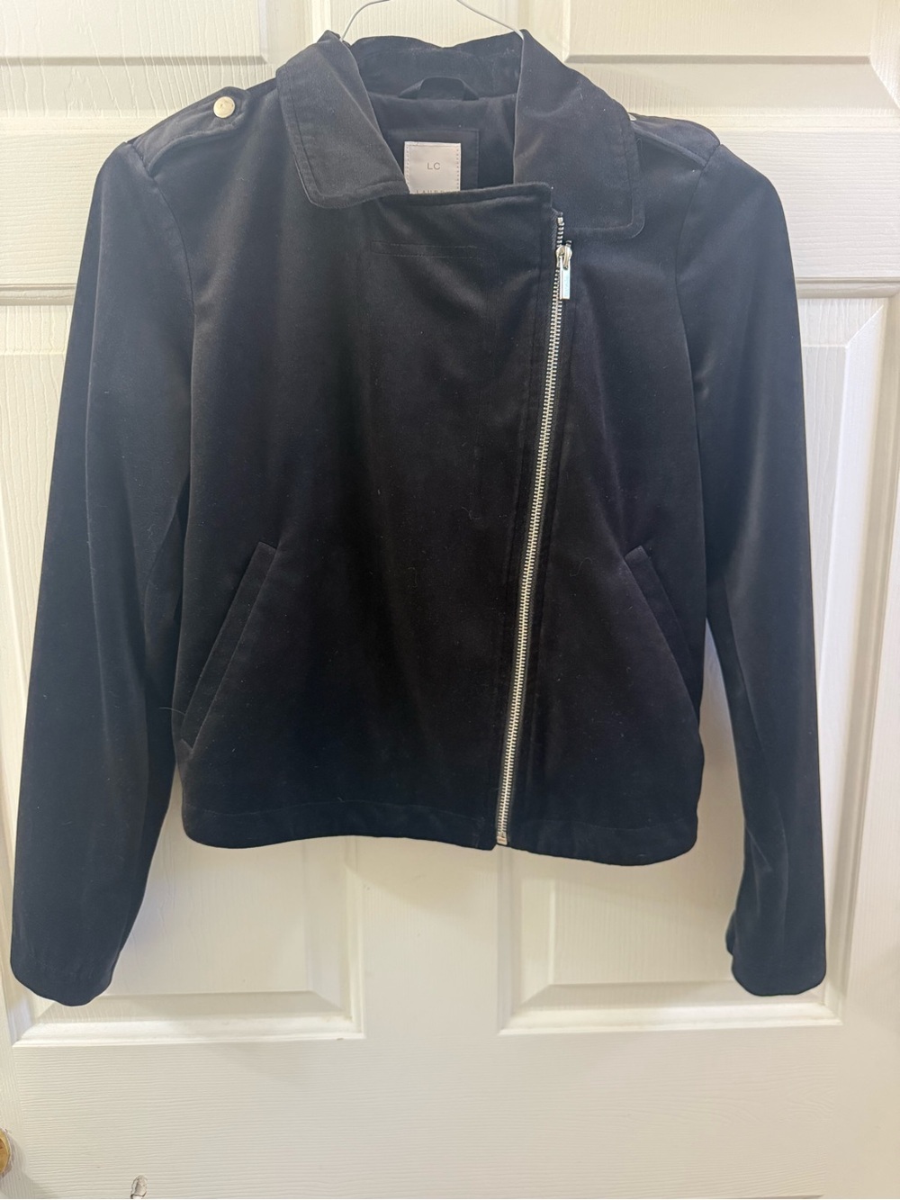LC Lauren Conrad Black Velvet Asymmetrical Zip Jacket